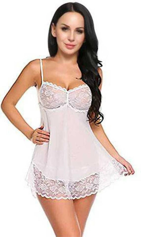 Aurexal™ Shoulder Straps Net Baby Doll Sheer Lace Sexy Transparent Nightdress for Women