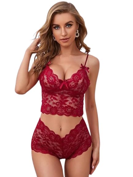 Aurexal™ Babydoll Lingerie Set Two Piece Lace Bra and Panty Set Bralette Sleepwear Nightwear Free Size