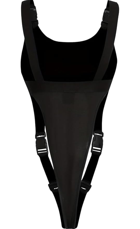 Aurexal™ Black Suspender Cut-Out Strappy Bodysuit with Adjustable Buckle Straps One-Piece Lingerie with High-Cut Design Free Size