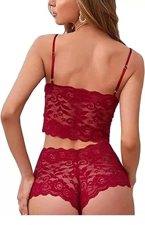Aurexal™ Babydoll Lingerie Set Two Piece Lace Bra and Panty Set Bralette Sleepwear Nightwear Free Size