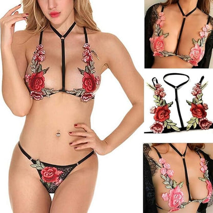 Aurexal™ Stylish Floral Embroidered Lingerie 2-Piece Set with Strappy Details for Women Lightweight & Breathable Fabric Ideal for Brides (Free size)