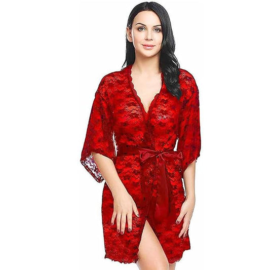 Aurexal™ Babydoll Lace Net Robe Lingerie Nightwear Dress for Honeymoon