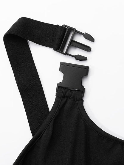 Aurexal™ Black Suspender Cut-Out Strappy Bodysuit with Adjustable Buckle Straps One-Piece Lingerie with High-Cut Design Free Size