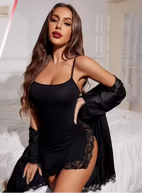 Aurexal™ Babydoll Lace Chemise Sleepwear Lingerie Set with Panty (Free Size)