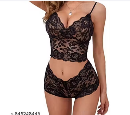 Aurexal™ Babydoll Lingerie Set Two Piece Lace Bra and Panty Set Bralette Sleepwear Nightwear Free Size