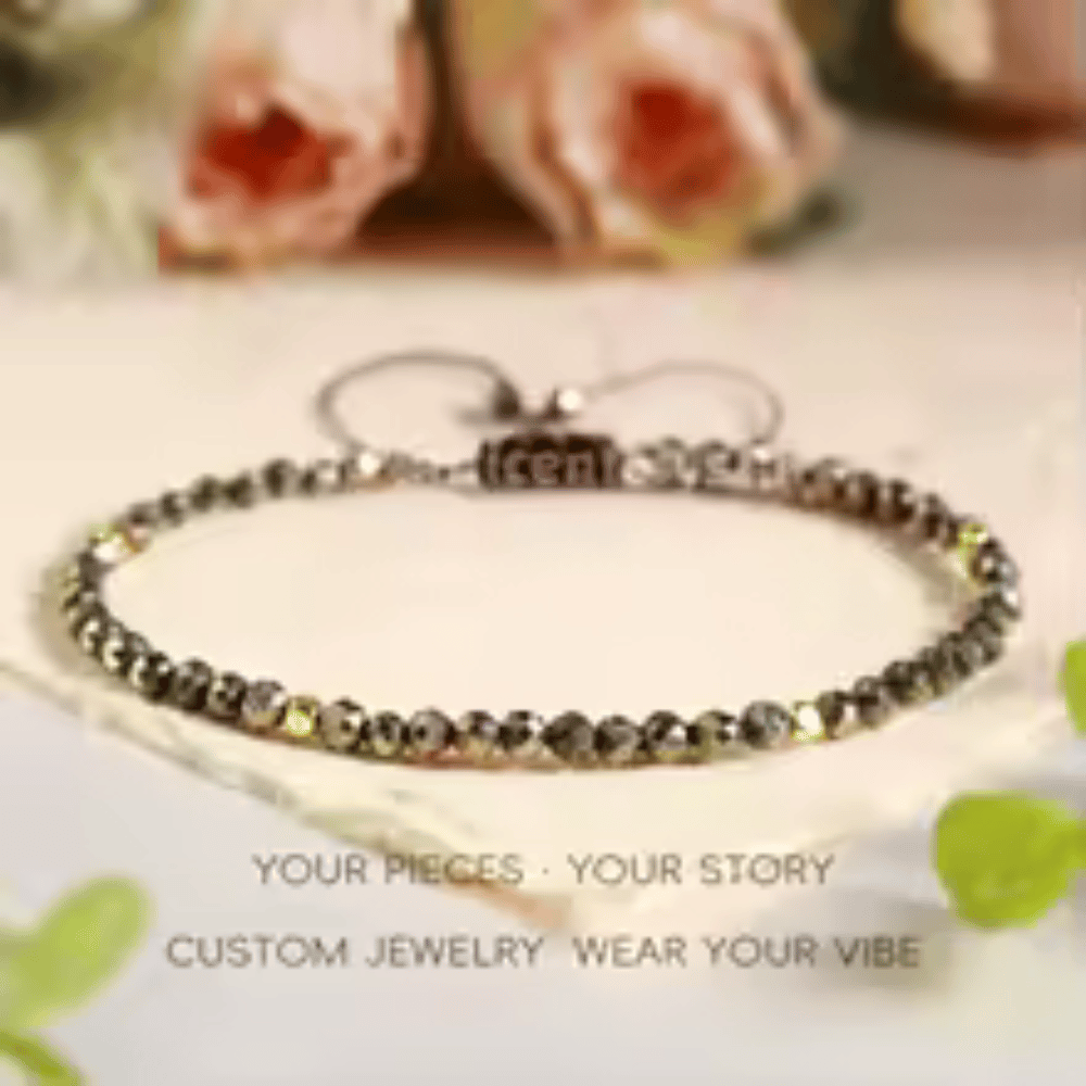 Pyrite adjustable rope bracelet: 3mm small gold jewelry stone, simple ladies' anklet necklace