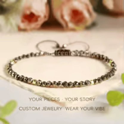 Pyrite adjustable rope bracelet: 3mm small gold jewelry stone, simple ladies' anklet necklace