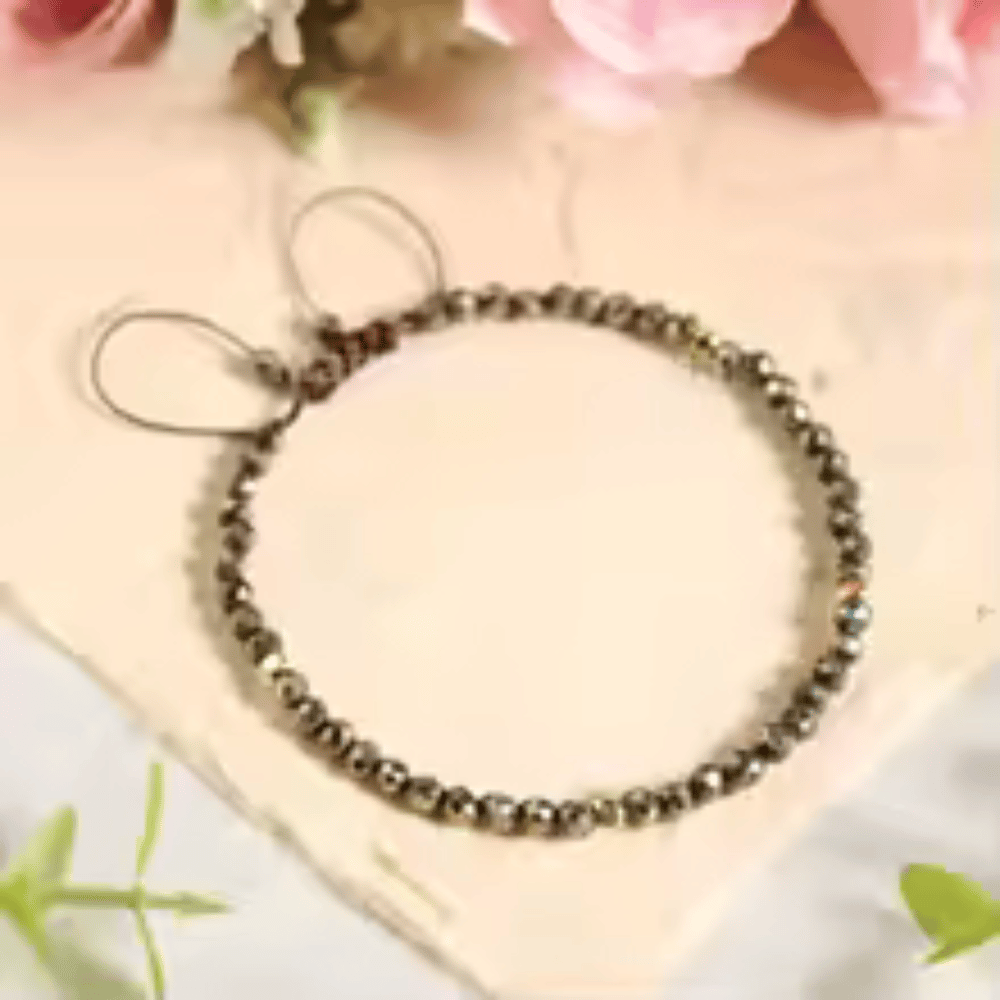 Pyrite adjustable rope bracelet: 3mm small gold jewelry stone, simple ladies' anklet necklace