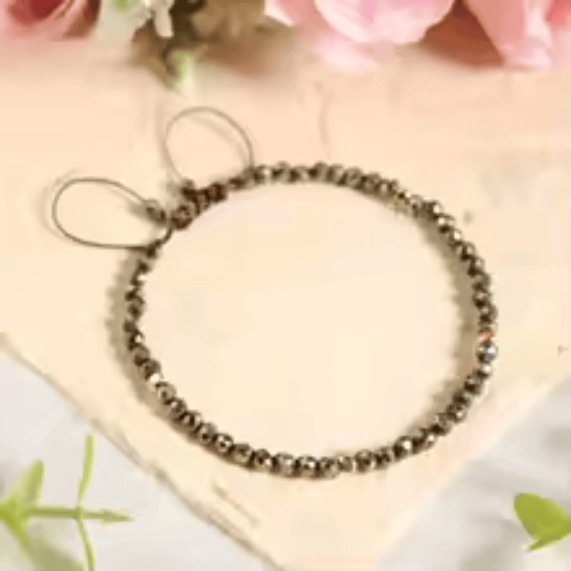 Pyrite adjustable rope bracelet: 3mm small gold jewelry stone, simple ladies' anklet necklace