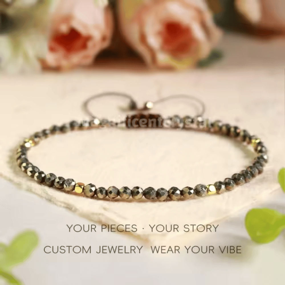 Pyrite adjustable rope bracelet: 3mm small gold jewelry stone, simple ladies' anklet necklace