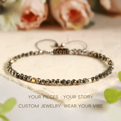 Pyrite adjustable rope bracelet: 3mm small gold jewelry stone, simple ladies' anklet necklace