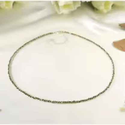 Pyrite adjustable rope bracelet: 3mm small gold jewelry stone, simple ladies' anklet necklace