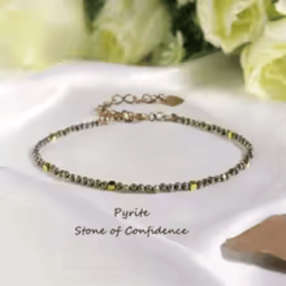 Pyrite adjustable rope bracelet: 3mm small gold jewelry stone, simple ladies' anklet necklace