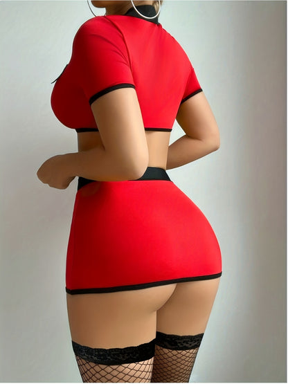 Aurexal™ Halloween Sexy Police Costume Fancy Cosplay Dress Adult Women Sexy Uniform Dress Free Size