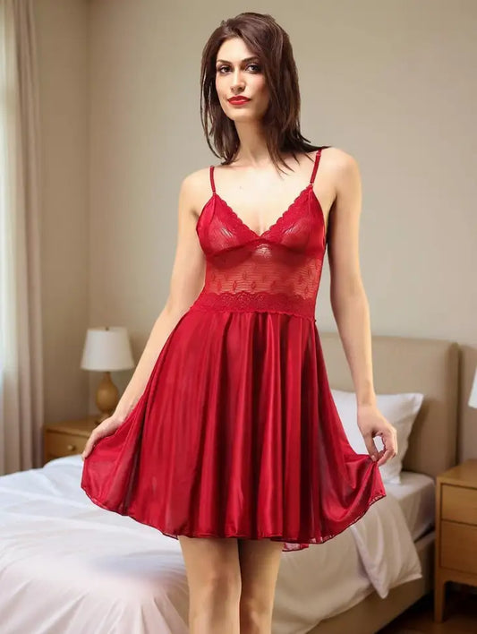 Aurexal™ Baby Doll Solid Satin Blend Nighty Women Night Dress